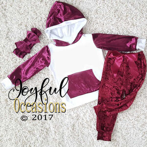 NWT 3 Piece Velvet Burgundy Girls Jogging Suit